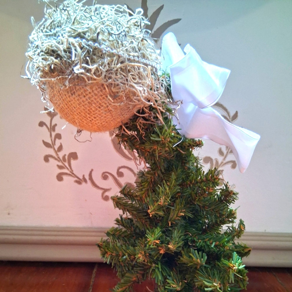 Green and White Holiday Angel Decoration Small Tree